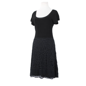 V Christina Sz M Black Lined Lace Bottom Cotton Viscose Spandex Fit Flare Dress