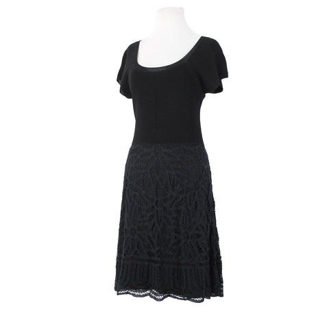V Christina Sz M Black Lined Lace Bottom Cotton Viscose Spandex Fit Flare Dress
