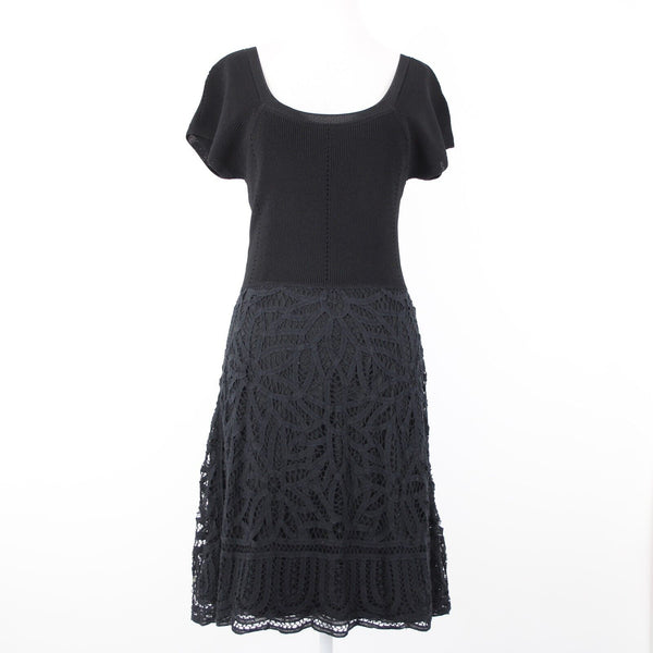 V Christina Sz M Black Lined Lace Bottom Cotton Viscose Spandex Fit Flare Dress