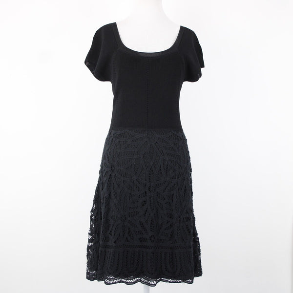 V Christina Sz M Black Lined Lace Bottom Cotton Viscose Spandex Fit Flare Dress
