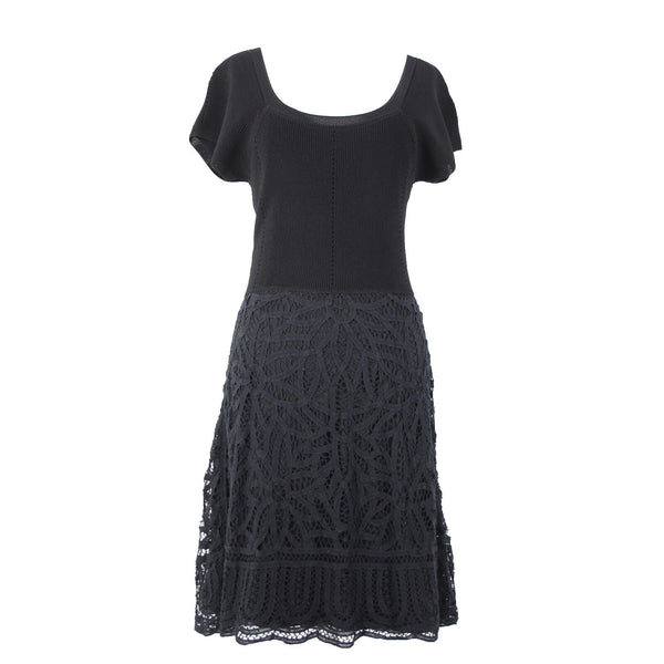 V Christina Sz M Black Lined Lace Bottom Cotton Viscose Spandex Fit Flare Dress