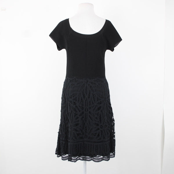 V Christina Sz M Black Lined Lace Bottom Cotton Viscose Spandex Fit Flare Dress