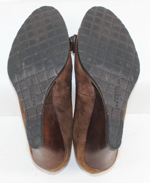 Kenneth Cole Reaction PETE LOW Sz 6 Brown Suede Grogrn Bow Wood Wedge Heels 663O