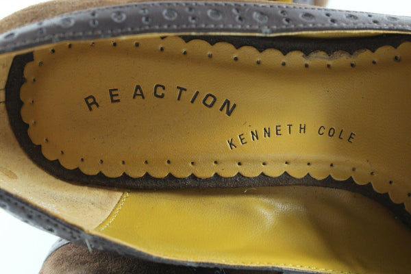 Kenneth Cole Reaction PETE LOW Sz 6 Brown Suede Grogrn Bow Wood Wedge Heels 663O