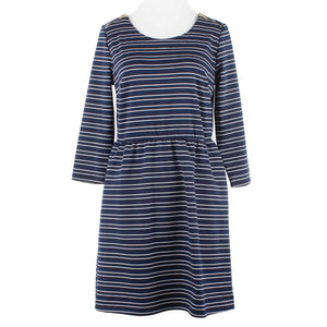 Maurices NEW $39 Sz M Navy Blue White Stripe Gold Zips Poly Blend Dress
