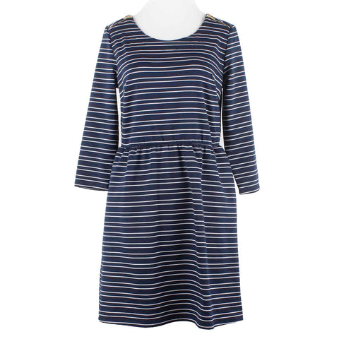 Maurices NEW $39 Sz M Navy Blue White Stripe Gold Zips Poly Blend Dress