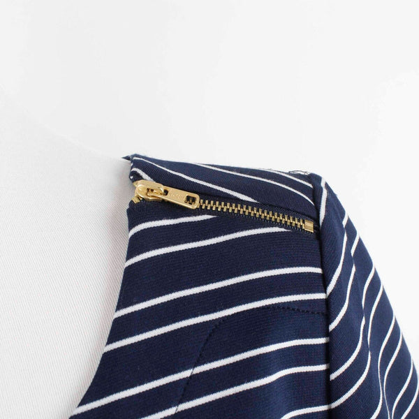 Maurices NEW $39 Sz M Navy Blue White Stripe Gold Zips Poly Blend Dress