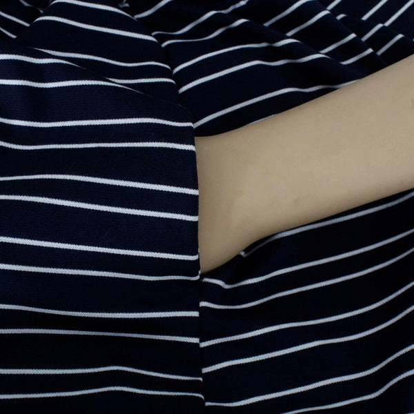 Maurices NEW $39 Sz M Navy Blue White Stripe Gold Zips Poly Blend Dress