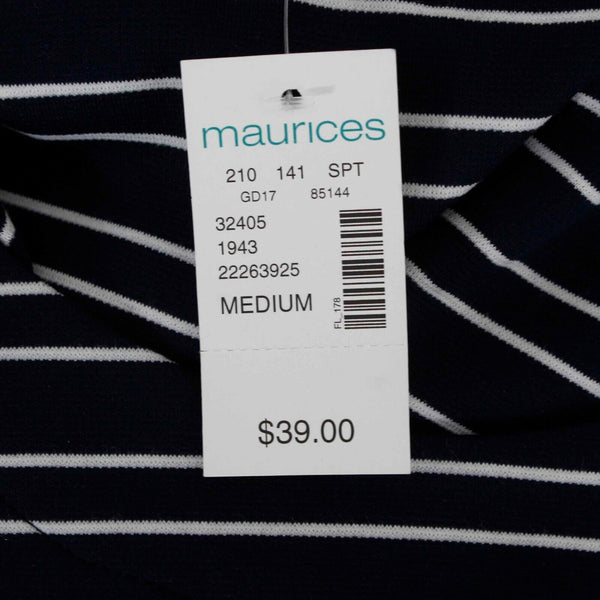 Maurices NEW $39 Sz M Navy Blue White Stripe Gold Zips Poly Blend Dress