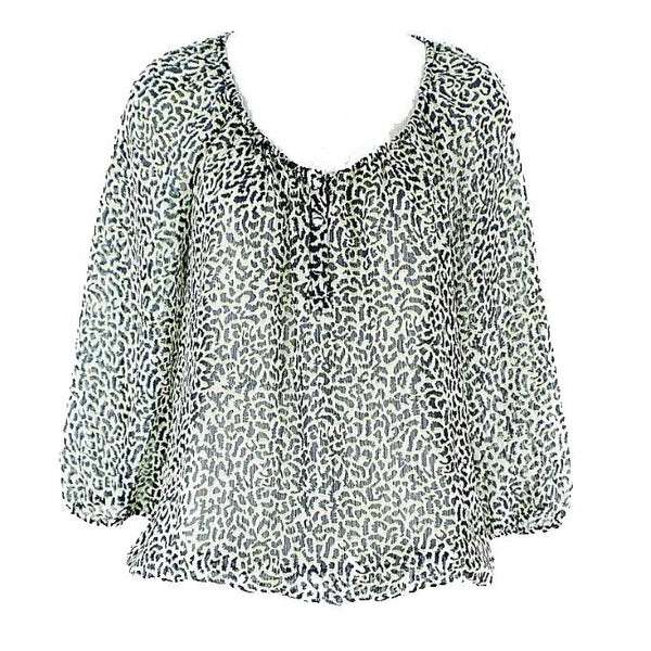 Liz Claiborne Sz S White Navy Lime Animal Print Elastic Hem Polyester Top