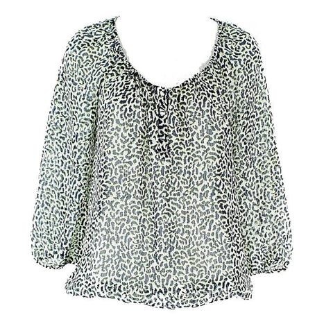 Liz Claiborne Sz S White Navy Lime Animal Print Elastic Hem Polyester Top