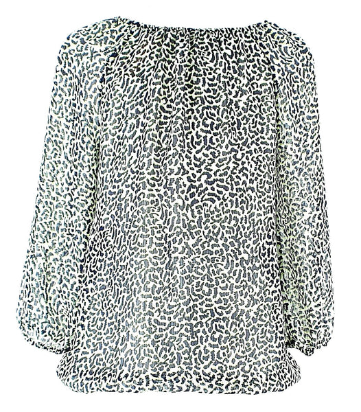 Liz Claiborne Sz S White Navy Lime Animal Print Elastic Hem Polyester Top