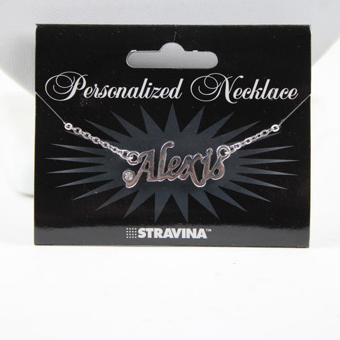 ALEXIS Name Silvertone Rhinestone 14.5" w 4.5" Multi Ring Ext Necklace