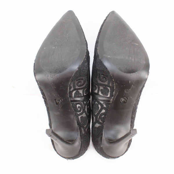 Penny loves Kenny Sz 9.5M Black Embroidered Sheer Mesh Point Toe High Heel Pump