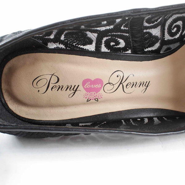 Penny loves Kenny Sz 9.5M Black Embroidered Sheer Mesh Point Toe High Heel Pump