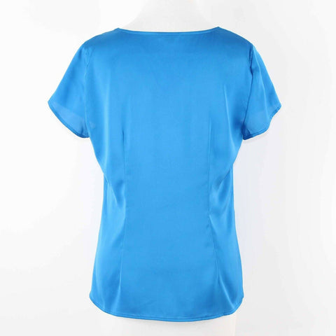 Ann Taylor Sz S Blue Pleated Neckline Pullover Polyester Blend Blouse Top