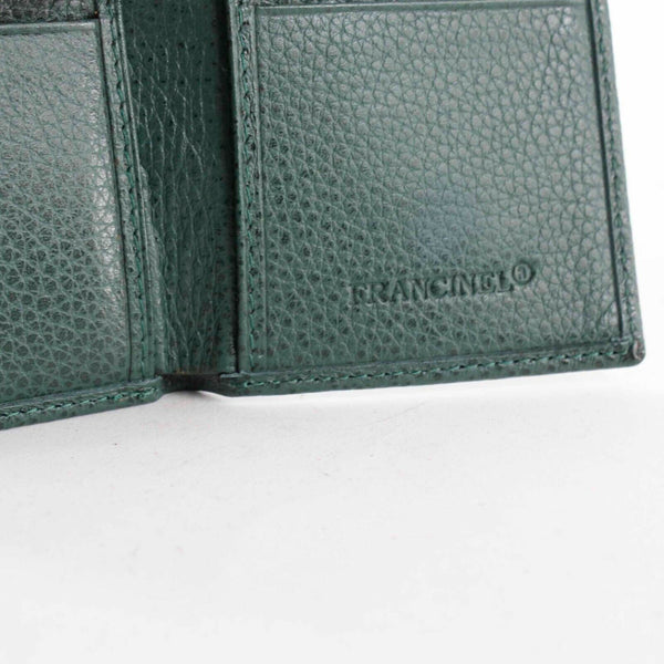 Francinel Green Pebbled Leather Logo Folding 4 x 2.75 Wallet