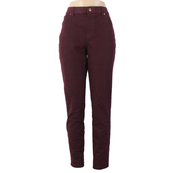 Chicos Pant Sz 1 x 30 Burgundy Red Textured Ankle Peachskin Pant