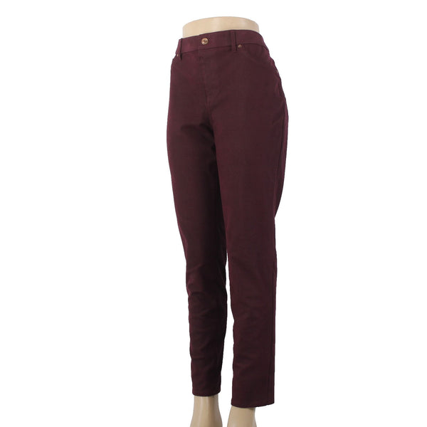 Chicos Pant Sz 1 x 30 Burgundy Red Textured Ankle Peachskin Pant