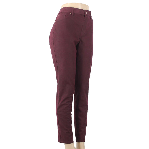 Chicos Pant Sz 1 x 30 Burgundy Red Textured Ankle Peachskin Pant