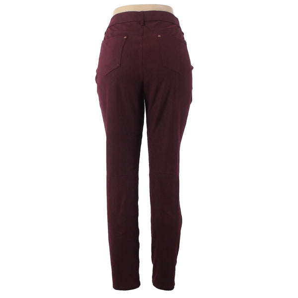 Chicos Pant Sz 1 x 30 Burgundy Red Textured Ankle Peachskin Pant
