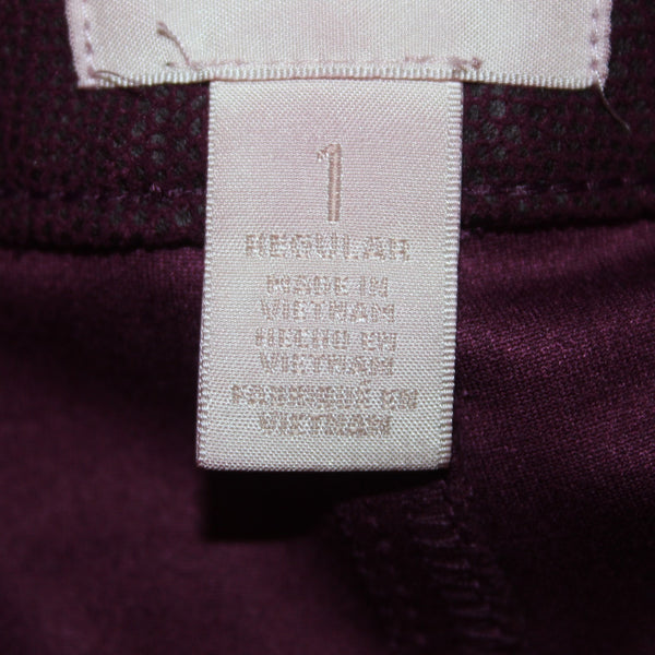 Chicos Pant Sz 1 x 30 Burgundy Red Textured Ankle Peachskin Pant