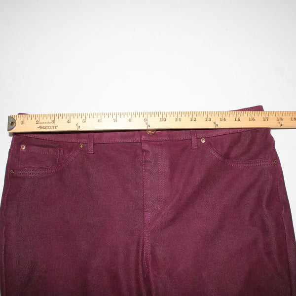 Chicos Pant Sz 1 x 30 Burgundy Red Textured Ankle Peachskin Pant