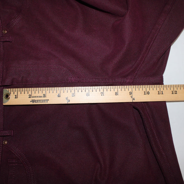 Chicos Pant Sz 1 x 30 Burgundy Red Textured Ankle Peachskin Pant