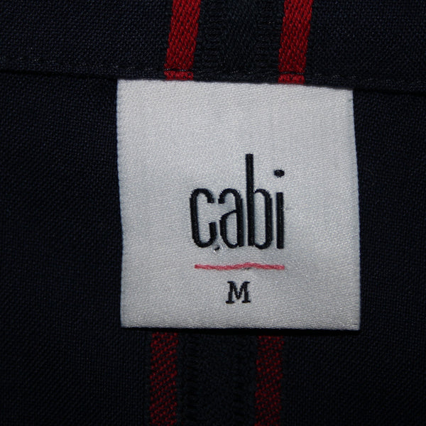 Cabi Sz M Navy Blue Red White Striped Balloon Sleeve 100% Cotton Top