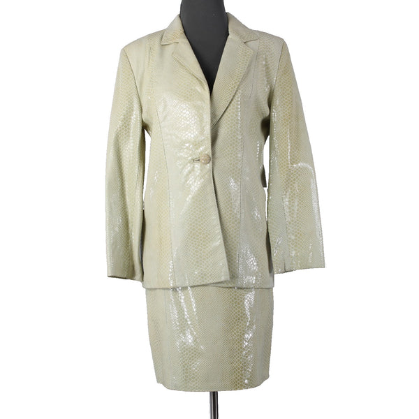 Rocco Damelio Dero Skirt Suit Sz 4 Light Green Croco Patterned Leather Lined