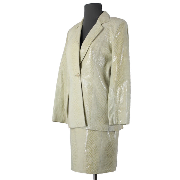 Rocco Damelio Dero Skirt Suit Sz 4 Light Green Croco Patterned Leather Lined