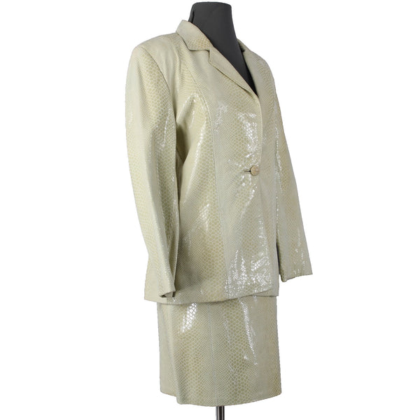 Rocco Damelio Dero Skirt Suit Sz 4 Light Green Croco Patterned Leather Lined