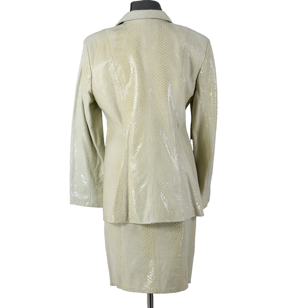 Rocco Damelio Dero Skirt Suit Sz 4 Light Green Croco Patterned Leather Lined