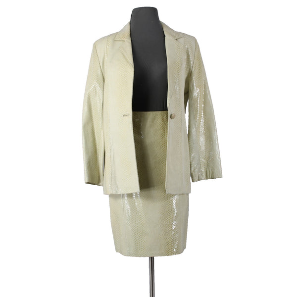 Rocco Damelio Dero Skirt Suit Sz 4 Light Green Croco Patterned Leather Lined