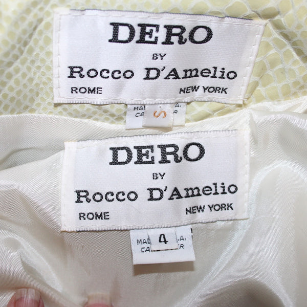 Rocco Damelio Dero Skirt Suit Sz 4 Light Green Croco Patterned Leather Lined