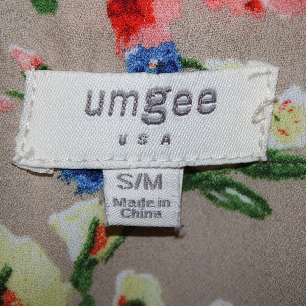 Umgee Sz S/M Tan Pink Multi Color Embroidered Floral Cotton Poly Wrap Sweater