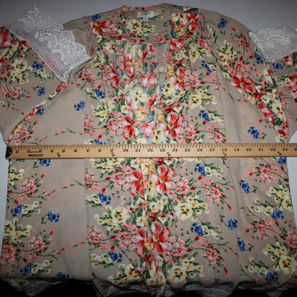 Umgee Sz S/M Tan Pink Multi Color Embroidered Floral Cotton Poly Wrap Sweater