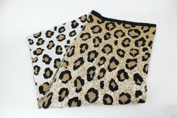 Ann Taylor NEW 86 X 16 White Gold Black Tan Animal Acrylic Blend Knit Scarf