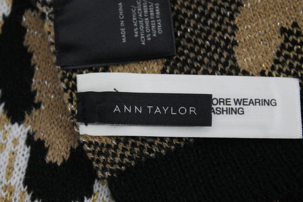 Ann Taylor NEW 86 X 16 White Gold Black Tan Animal Acrylic Blend Knit Scarf