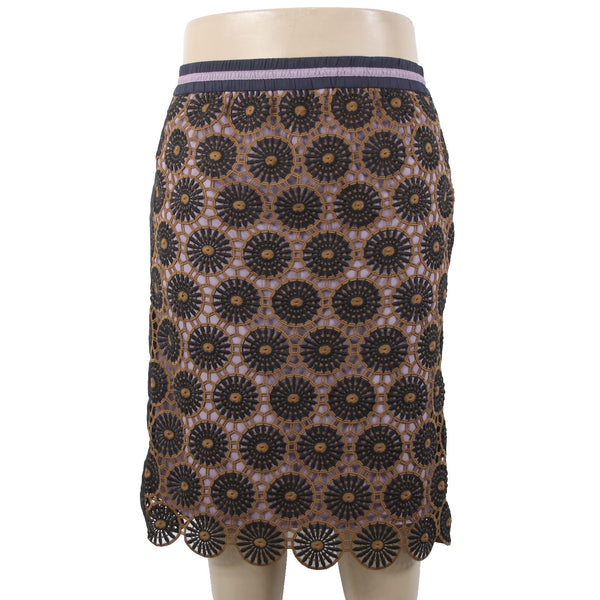 Current Air Loire Skirt Sz XL Purple Navy Black Brown Embroidery 100% Poly Skirt