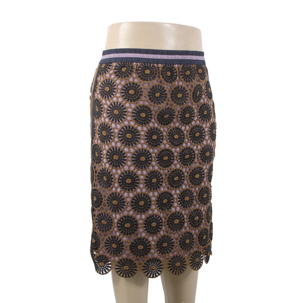 Current Air Loire Skirt Sz XL Purple Navy Black Brown Embroidery 100% Poly Skirt