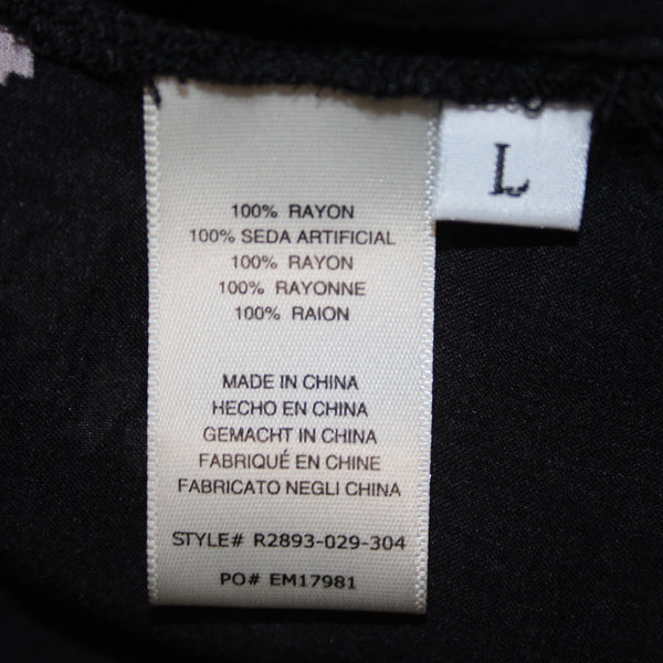 Cloth And Stone Top Sz L Black Blue Multi Color Collared Buttons Sheer Rayon Top