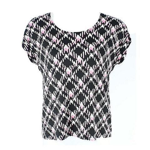 Vintage Suzie Sz L Black Pink White Drop Shoulder Polyester Spandex Top