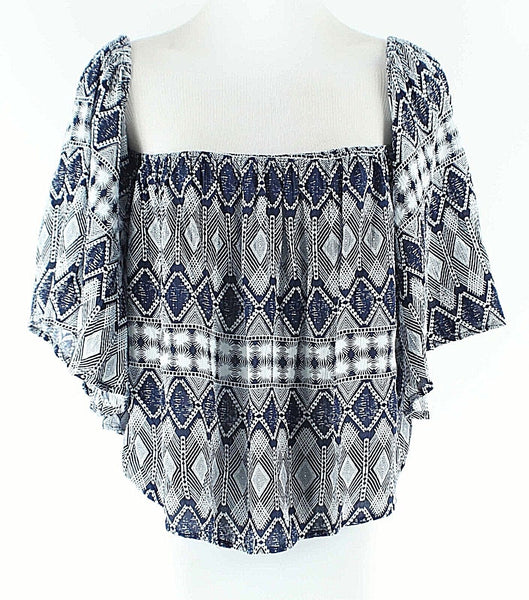 Wet Seal NEW $20 XL Navy White Off The Shoulder Rayon Trapeze Top