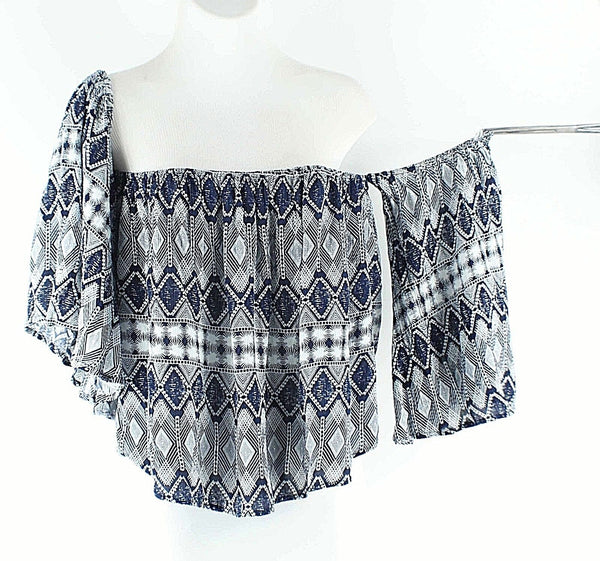 Wet Seal NEW $20 XL Navy White Off The Shoulder Rayon Trapeze Top