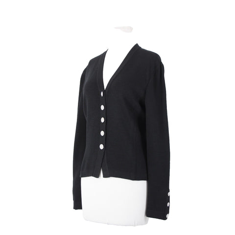 St John Evening Basic Sz 6 Black Rhinestones Half Belt Santana Knit Jacket