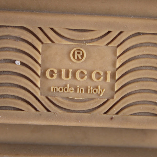 Gucci Flats Sz 35 Silver Green Multi Color Metallic Logo Lace Up Leather Flats