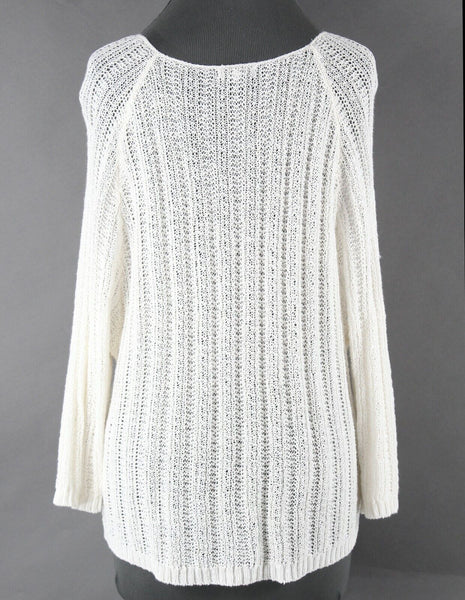 Joie Sz XS Ivory Loose Weave Hi Lo 100% Linen Sweater
