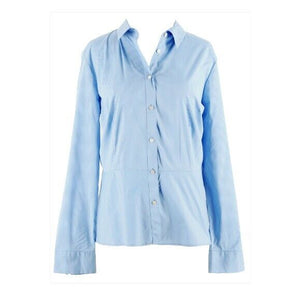Talbots Sz M? Blue White Stripe Button Up Peplum Cotton Nylon Blend Top