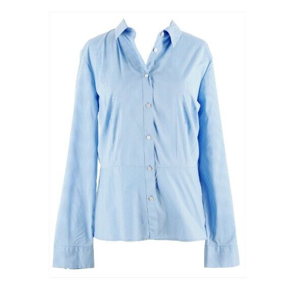 Talbots Sz M? Blue White Stripe Button Up Peplum Cotton Nylon Blend Top